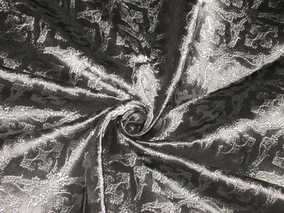 SILK BROCADE FABRIC Dark Steel Greyish Silver colour 44" wide Vestment design BRO159[4]