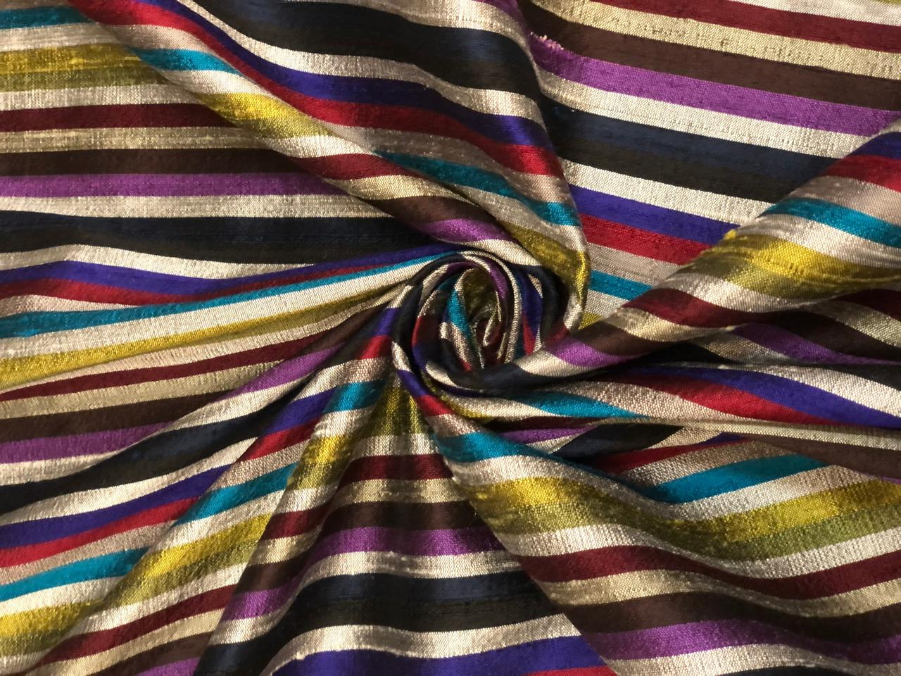 100% Pure Silk dupion  multi color stripe 52" wide DUPS73[1]