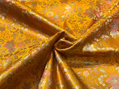 Silk Brocade fabric floral  jacquard available in 2 colors pink and mango  BRO1023[3/4]