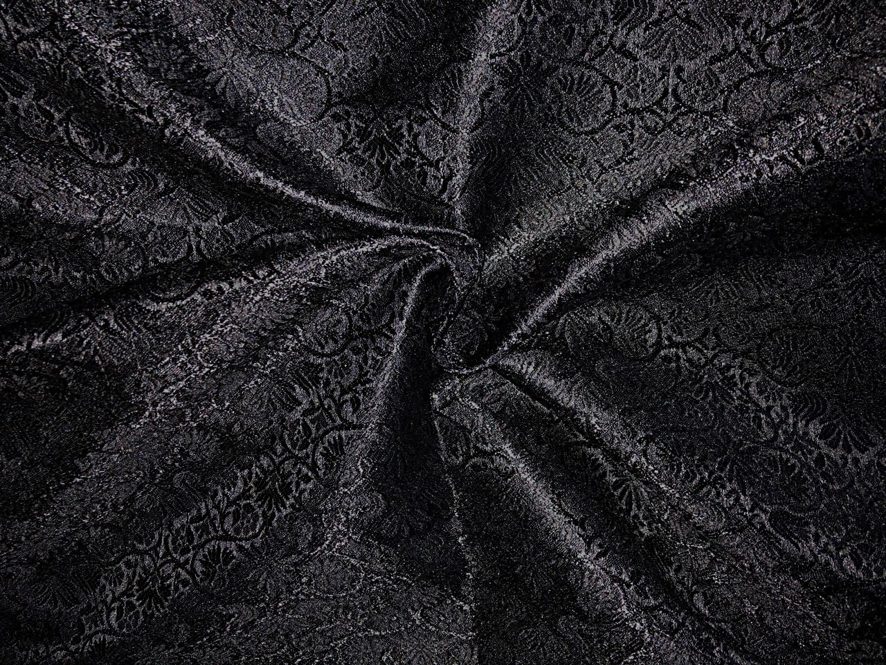 Silk Brocade fabric 56" jet black with self small floral jacquard BRO1057[4]