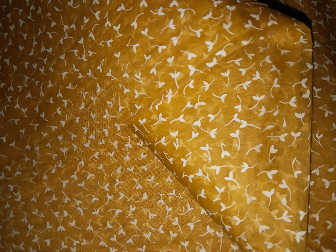100% cotton organdy printed fabric mustard color print 44" wide single length 2.40 yards [15654]