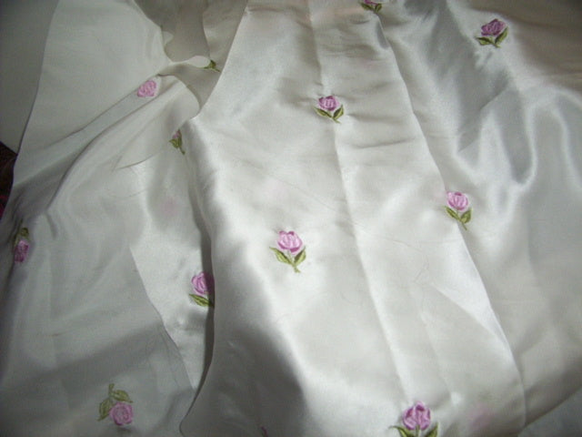 100 % Silk satin fabric ivory colour Rose embroidery 44" wide [486] custom order