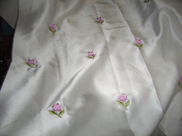 100 % Silk satin fabric ivory colour Rose embroidery 44" wide [486] custom order