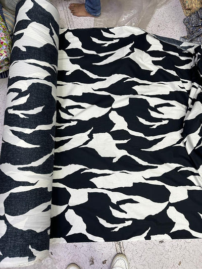 100% Cotton Poplin 58" wide black and ivory abstract print  [17624]