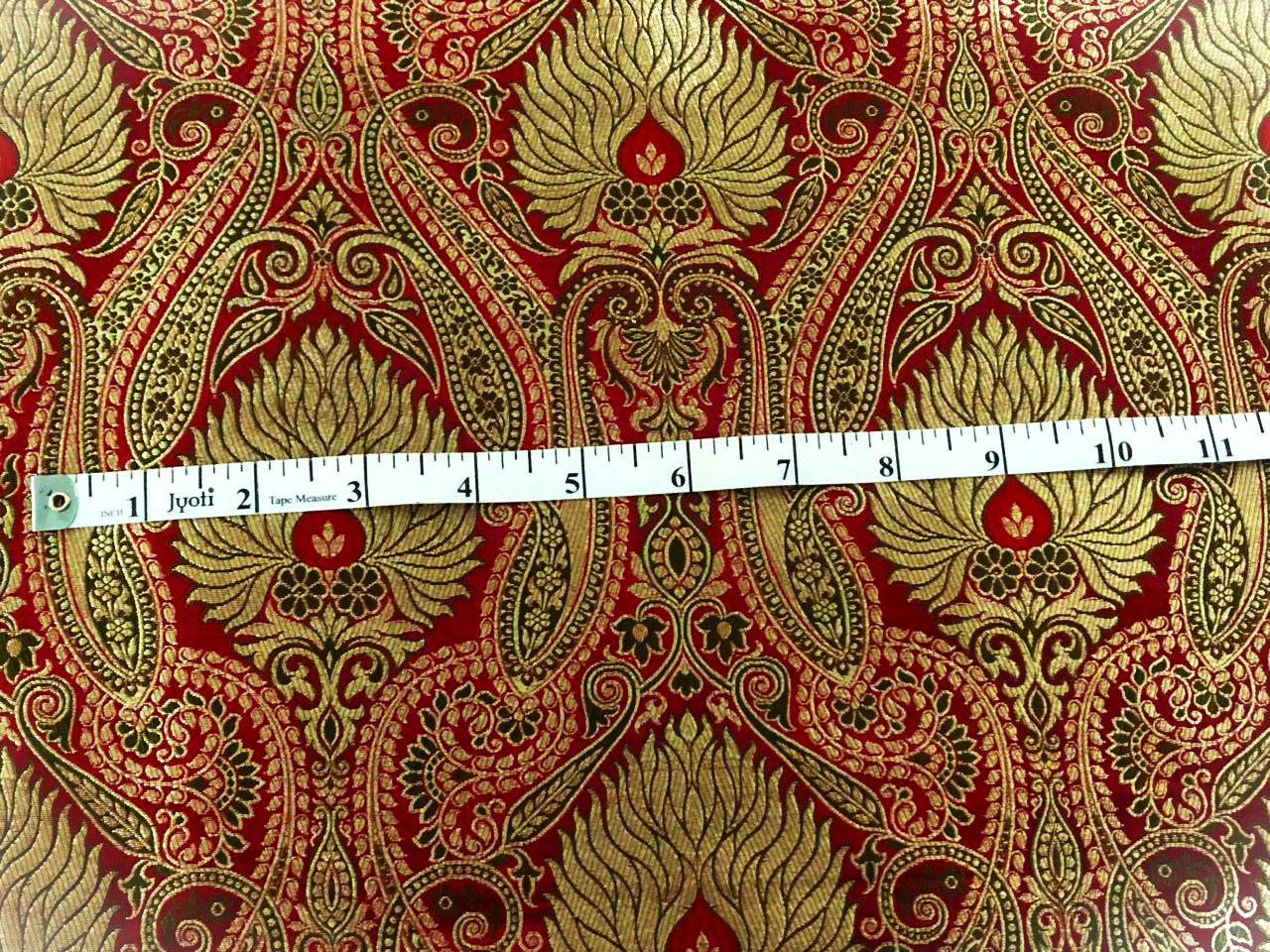 Brocade Heavy KING KHAB  Fabric  WITH METALIC GOLD  JACQUARD available in 2 colors blood red and bottle green black  BRO983