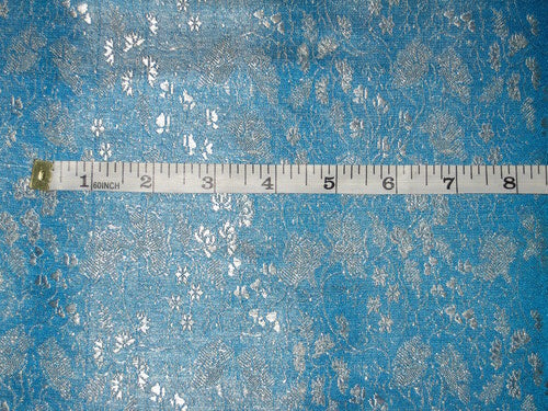 Silk Brocade Fabric Ivory, Blue & Metallic Gold 44" wide BRO164[3]