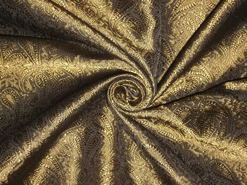 Spun Silk Brocade Fabric Khaki Gold Black 44" wide BRO165[4]