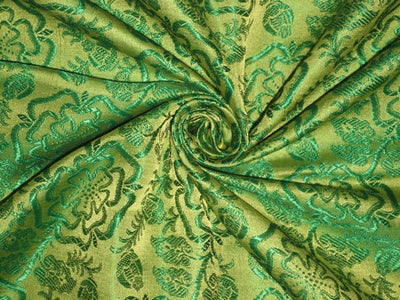 Pure SILK BROCADE FABRIC Green 44&quot;