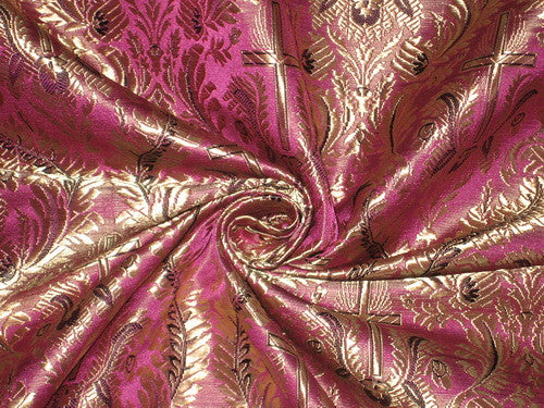 Pure SILK BROCADE vestment FABRIC Pinkish Purple,Gold &amp; Black color 44" wide BRO166[1]