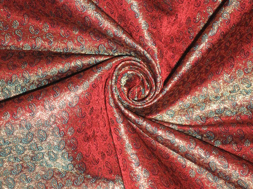 SILK BROCADE FABRIC Metallic Gold, Dark Red & Blue color 44" wide BRO167[3]