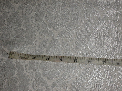 SILK BROCADE FABRIC Metallic Silver & Ivory 44" wide BRO168[1]