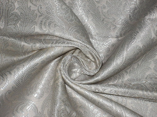 Silk Brocade fabric white black x metallic silver color 44 wide