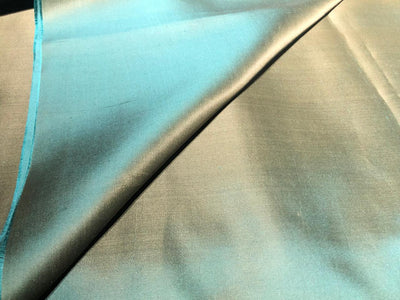 100% PURE SILK SATIN DUPIONI FABRIC TWILL WEAVE JACQUARD with slight slubs  reversable golden green and teal54" wide DUP424