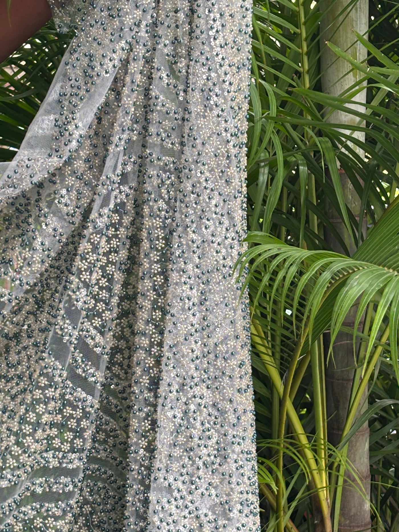 NET fabric with sequins and  pearls available in 2 colors black and white 56" wide [17807/08]