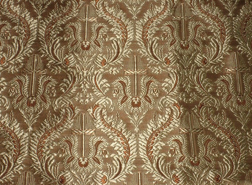 SILK BROCADE FABRIC Gold & Brown color 44" wide Vestment design BRO169[3]