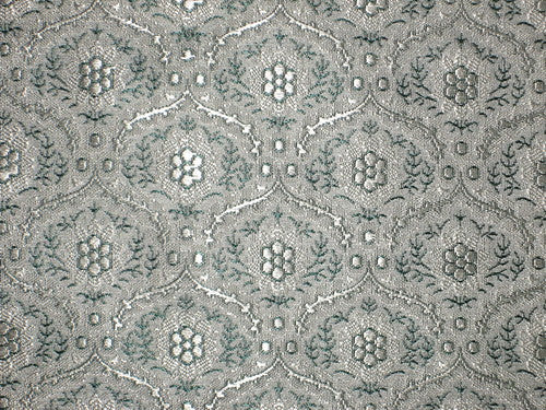 SILK BROCADE FABRIC Teal &amp; Grey color 44 " WIDE BRO169[6]