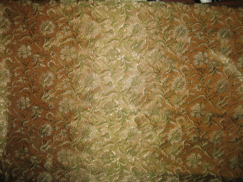 Silk Brocade fabric Golden Brown & Green color 44" wide BRO162[5]