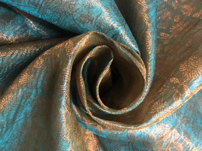 Silk Brocade Tissue Fabric with metallic copper  jacquard available in 2 colors  DUSTY ROSE AND TEAL BRO988[2/3]