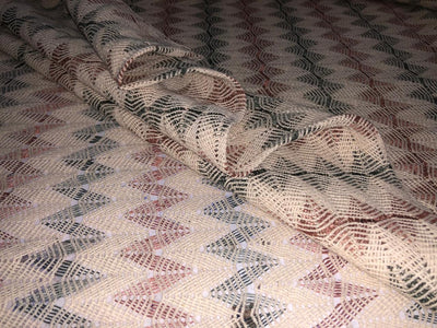 Cotton x jute fancy LACE overlay fabric offers intricate woven patterns 72"available in  2 designs diamond with squares and brown,green and cream triangles