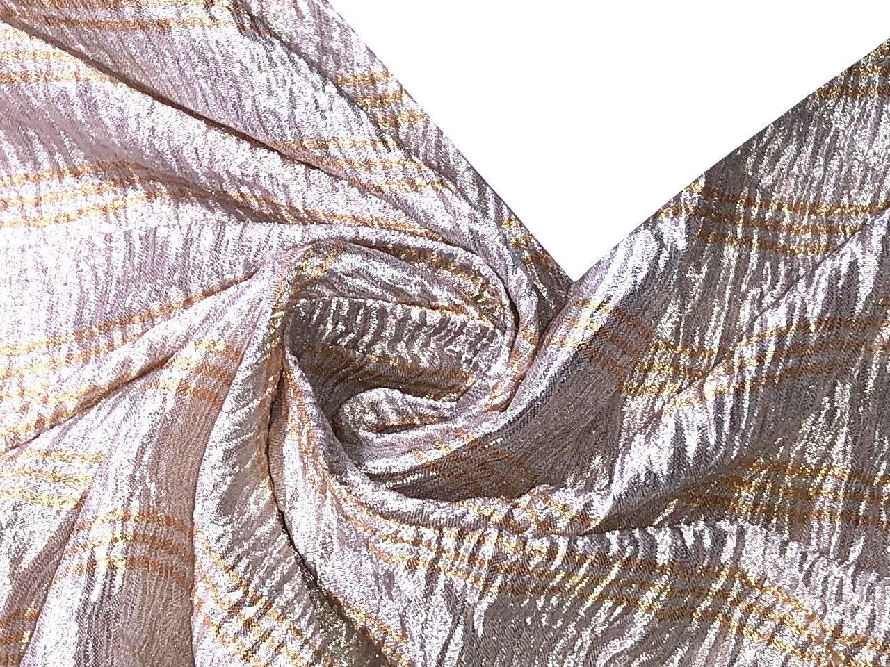 SILK  Crushed MUGA SILK TISSUE STRIPES available in 4 colors crinkle gold x gold stripe/dark ivory x copper/golden cream x silver/silver x gold