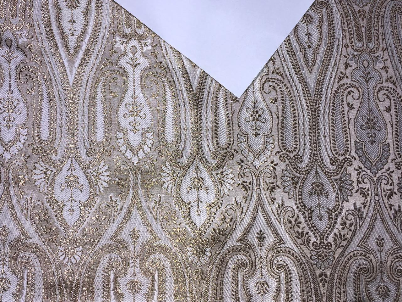 Silk Brocade fabric 44" wide  IVORY WITH METALIC GOLD PAISLEY JACQUARD BRO980[5]