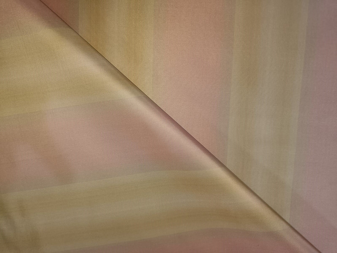 100% Silk Taffeta Fabric Light Peachy Pink &amp; Gold stripes 54" wide TAFS31[2]