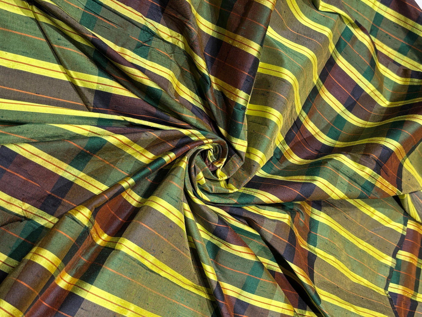 100% silk dupion  Plaids fabric with slubs  yellow, burgandy , green, brown and black 54" wide DUPNEWC29[1]