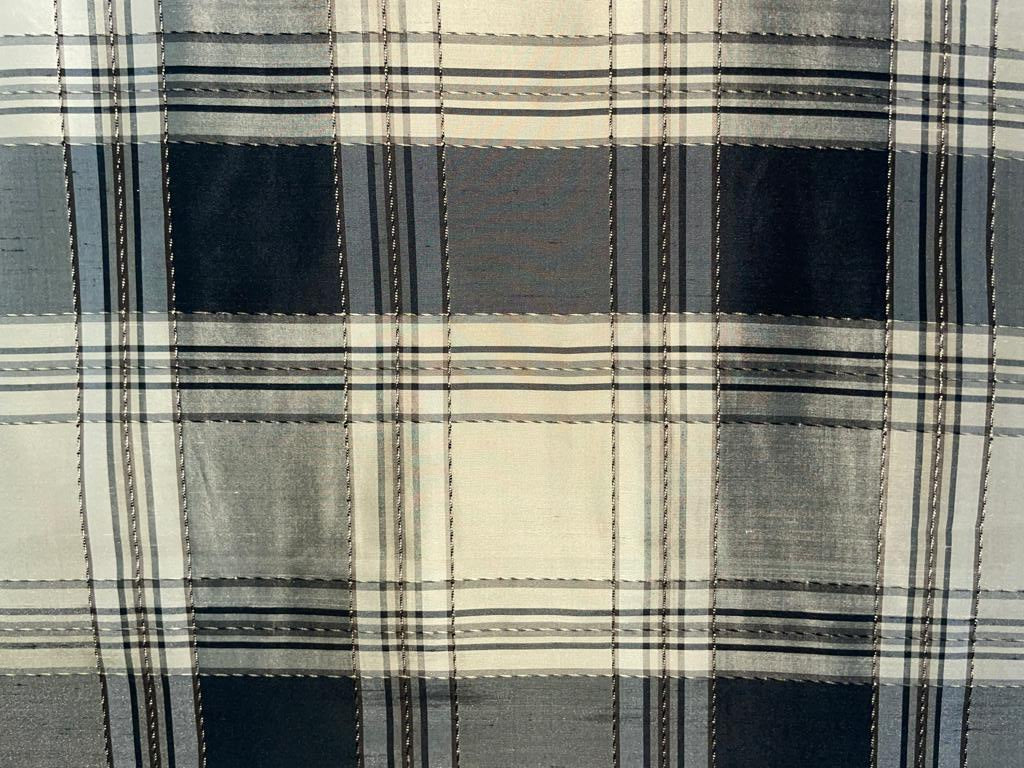 Silk Dupioni Ribbed Grey x black x cream color Plaids Fabric 54" wide DUP#C94[2]