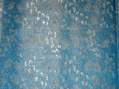 Silk Brocade Fabric Ivory, Blue & Metallic Gold 44" wide BRO164[3]