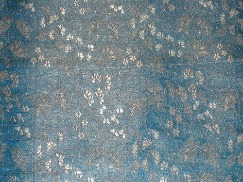 Silk Brocade Fabric Ivory, Blue & Metallic Gold 44" wide BRO164[3]