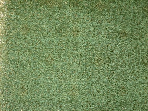 Pure SILK BROCADE FABRIC Metallic Gold &amp; Sea Green 44" wide BRO164[6]