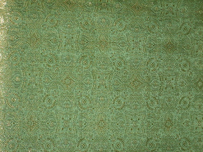 Pure SILK BROCADE FABRIC Metallic Gold &amp; Sea Green 44" wide BRO164[6]