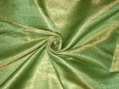 Pure SILK BROCADE FABRIC Metallic Gold &amp; Sea Green 44" wide BRO164[6]