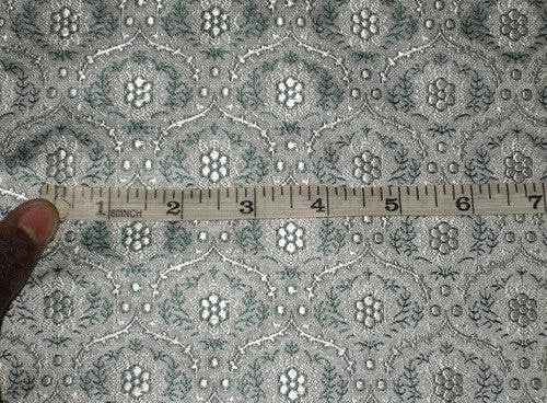 SILK BROCADE FABRIC Teal &amp; Grey color 44 " WIDE BRO169[6]