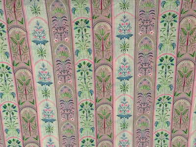 Linen 70% ,Cotton 30% print pink and white floral stripes 56" wide [18432]