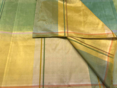 Pastel Silk Taffeta Fabric with Satin Plaid Lime Green, Yellow & Pink : 54” Wide (TAFC69)