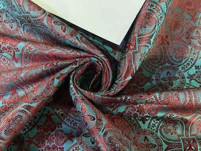 SILK BROCADE vestment FABRIC Blue & Red color 44" wide BRO234[2]