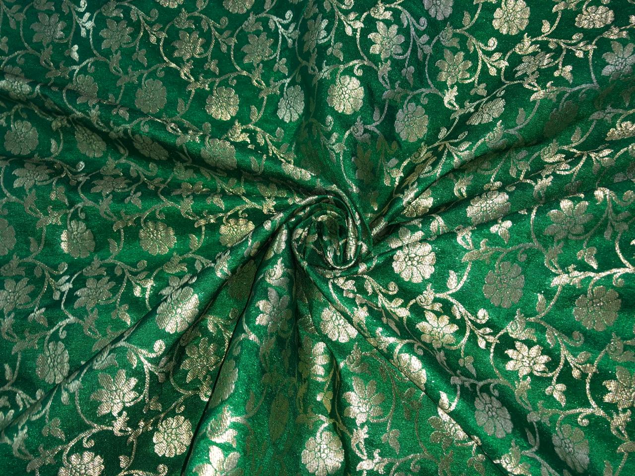 Silk Brocade fabric 44"all over floral vines in subtle metallic gold  jacquard available in 2 colors royal blue  and green BRO1041 (3/4)