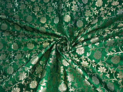 Silk Brocade fabric 44"all over floral vines in subtle metallic gold  jacquard available in 2 colors royal blue  and green BRO1041 (3/4)