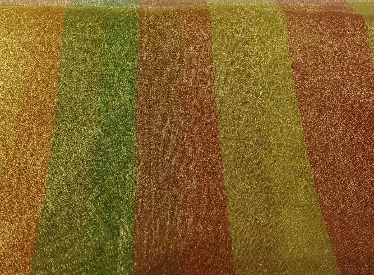 100%  Silk tissue fabric with gold and multi color STRIPES 44" wide [16714]