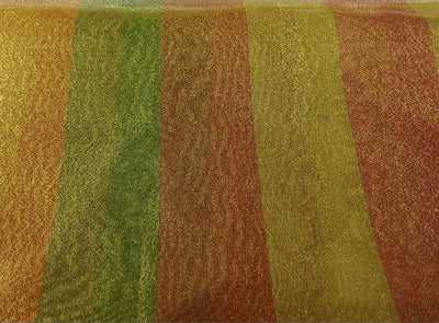 100%  Silk tissue fabric with gold and multi color STRIPES 44" wide [16714]