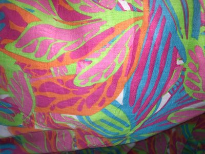 100% Cotton Poplin abstract leaves Print 44" wide in neon colors green ,pink ,orange and blue [17277]