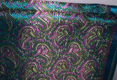 Silk Brocade fabric 44" turquoise, green and pink paisley jacquard BRO1050[2]