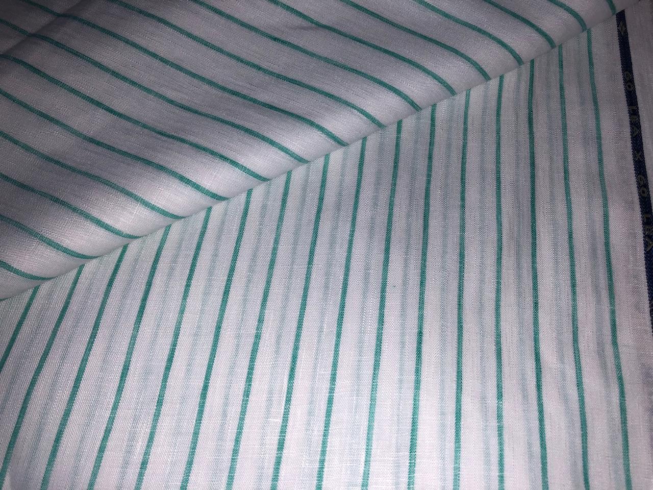 100% Linen stripe 60's Lea Fabric 58" wide available in 2 colors blue and sea green [17643/44]