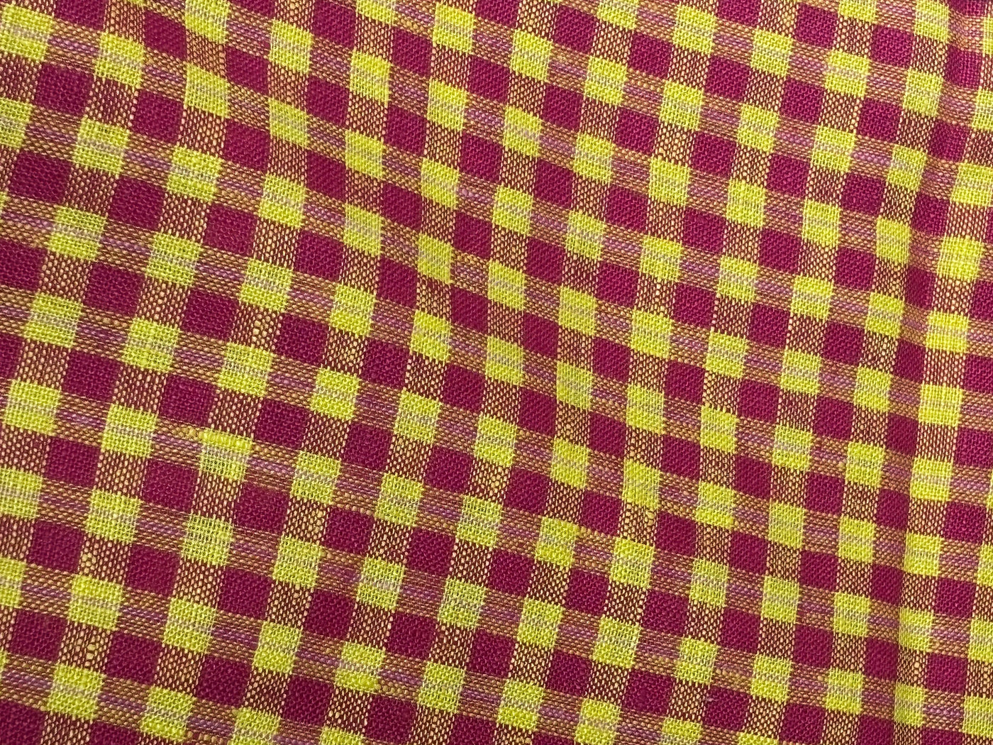100% Linen  plaids 44 Lea Fabric 58" wide bright pink and yellow [17595]