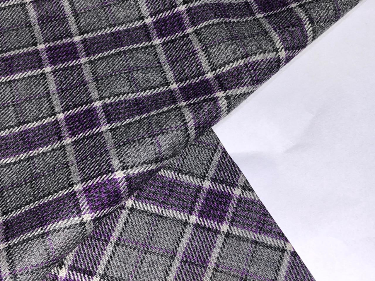 TWEED FANCY Suiting Fabric purple and grey plaids single length of 2 yards  [16583]