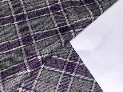 TWEED FANCY Suiting Fabric purple and grey plaids single length of 2 yards  [16583]