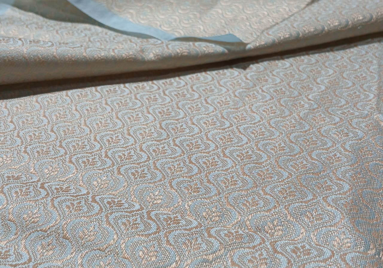 Silk Brocade fabric with leaf  jacquard available in3 colors sky blue , mint and lilac BRO990