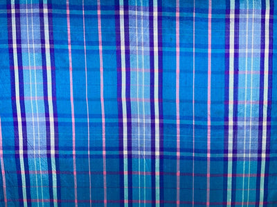 SILK DUPIONI Scottish tartan  plaids blue pink color 44" wide DUPC64