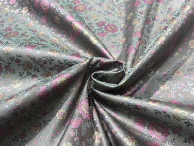 Silk Brocade fabric floral  jacquard available in 2 colors turquoise blue and silver grey  BRO1022[1/2]